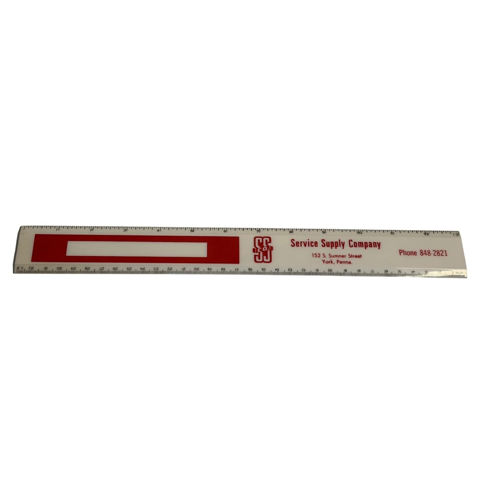 VTG Service Supply Company Ruler White Red Advertisement York PA 12 Inch Plastic